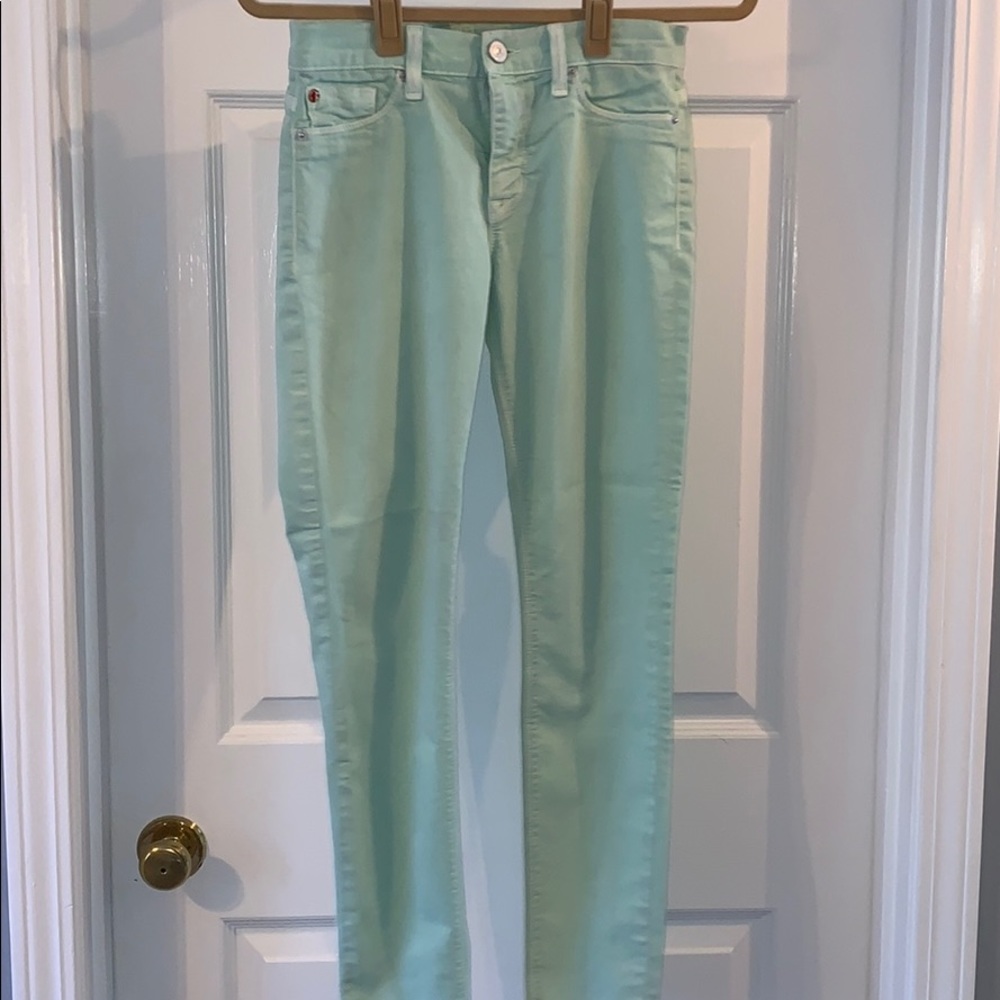 Comfortable mint green Hudson skinny jeans